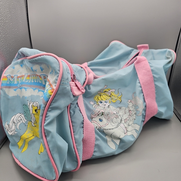 My Little Pony Handbags - Vtg MY LITTLE PONY Blue Duffle Pink Travel Bag Gym Kids G1 1980s No Zipper Faded